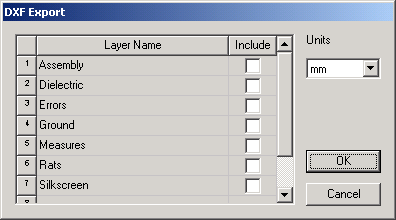 DXF Export dialog