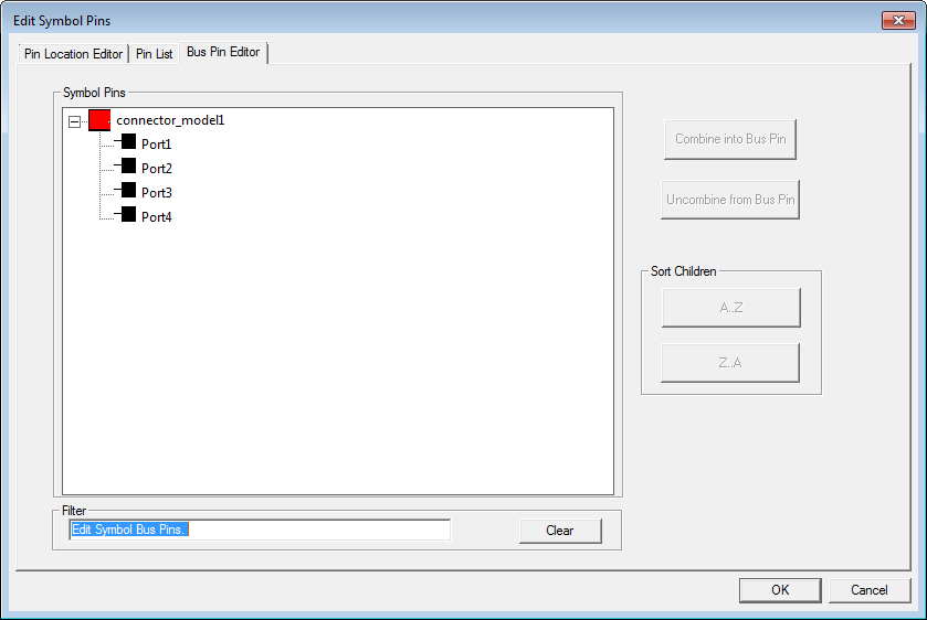 Edit Symbol Pins dialog, bus pin editor tab.