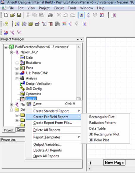 Shortcut menu, Create Far Field Report option expanded.