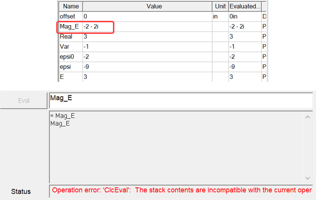User-defined Mag_E variable cannot be evaluated because it has the same name as a standard constant
