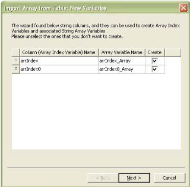 Import Array from Table dialog