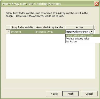 Import Array from table dialog.
