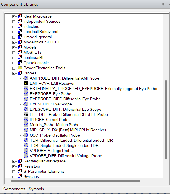 Probes List in Components