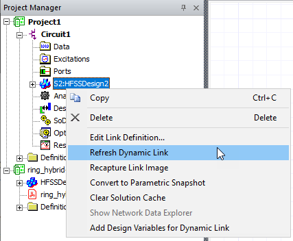 Shortcut menu, Refresh Dynamic link selected.