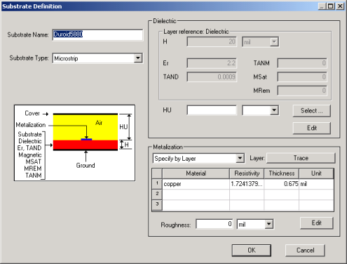 Substrate Definition dialog