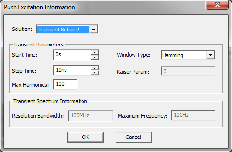Push Excitation Information dialog.