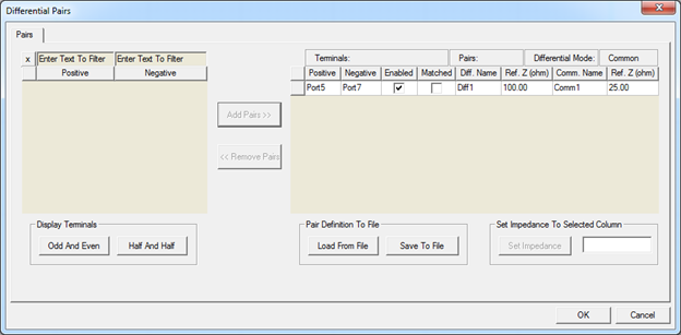 Differential Pairs dialog.