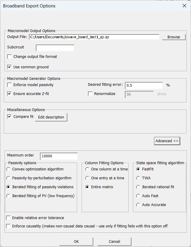 Broadband Export Options - Advanced