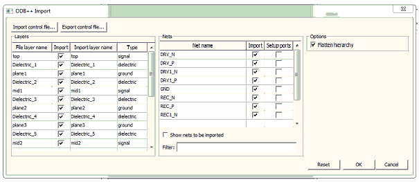 ODB++ Import window.