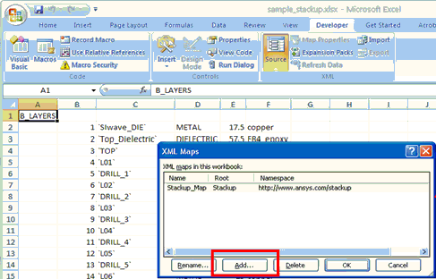 Excel XML Maps dialog