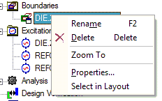 Project Manager, boundaries right-click menu.