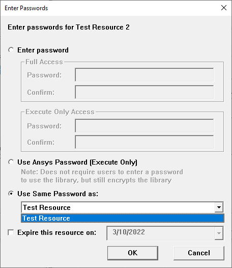 Enter Passwords Window > Use Same Password Option