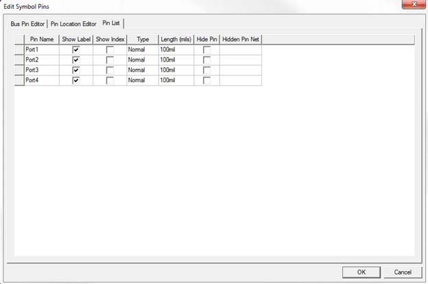 Edit Symbol Pins Window
