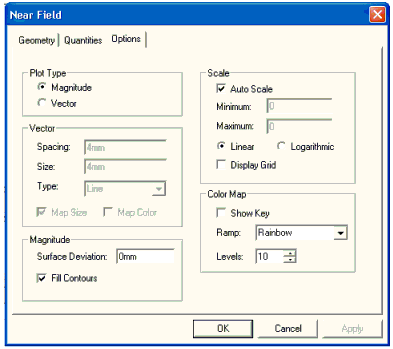 Near Field window, Options tab.