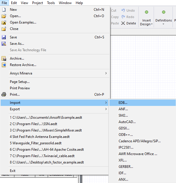 File > Import > EDB...