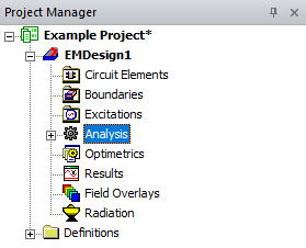 Project Manager Window > Active Design Folder > Analysis