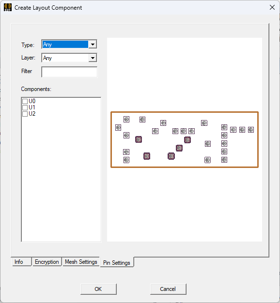 Create Layout Component Window > Pin Settings Tab