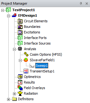 Project Manager Window > Project Tree > Active Design Folder > Analysis