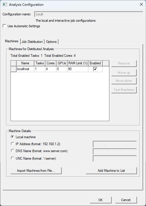 Analysis Configuration Window
