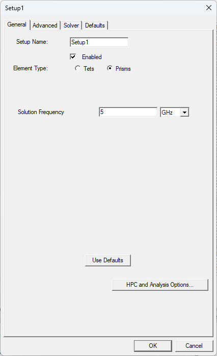 Prism Solution Setup Window
