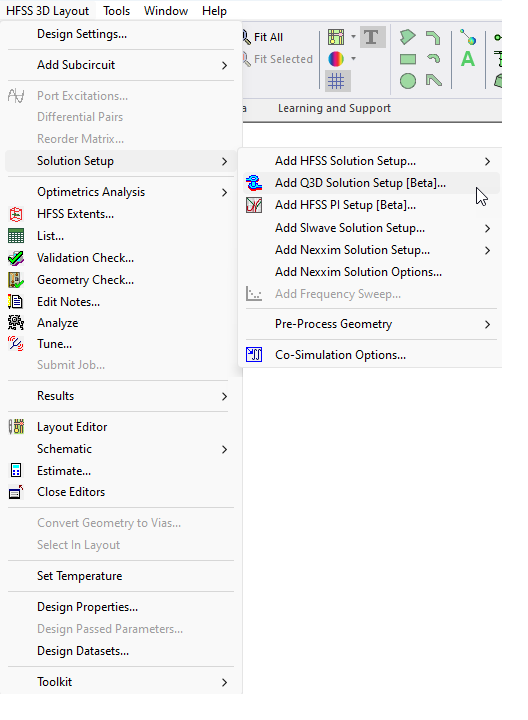HFSS 3D Layout > Solution Setup > Add Q3D Solution Setup