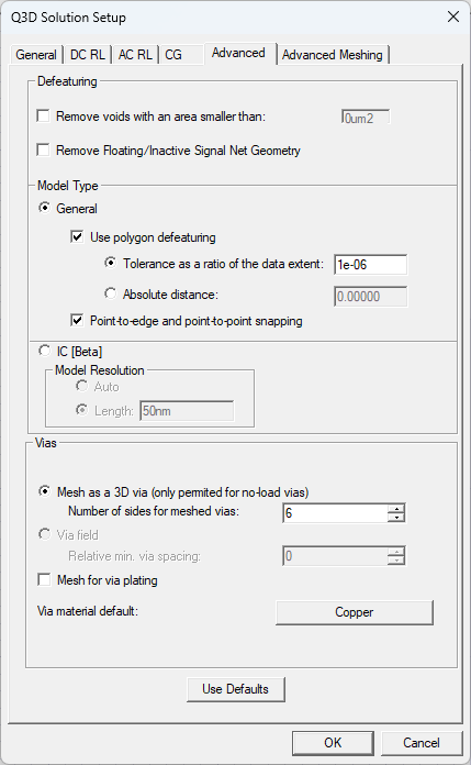 Q3D Solution Setup Window > Advanced Tab