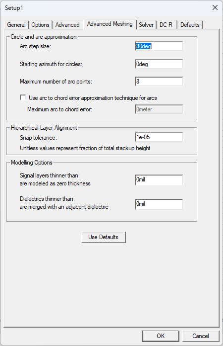 HFSS Setup Window > Advanced Meshing Tab