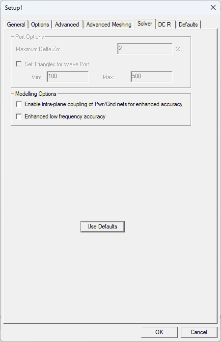 HFSS Setup Window > Solver Tab