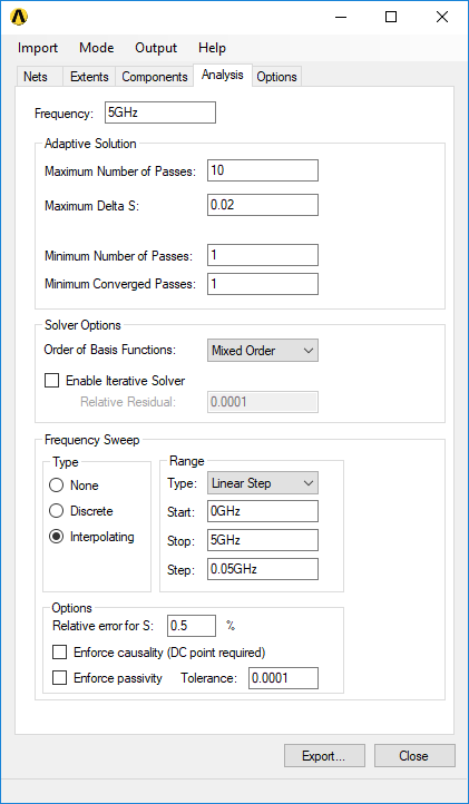 PinToPin Utility - HFSS Analysis Tab
