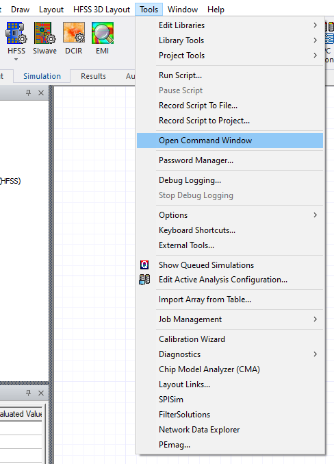 Tools > Open Command Window