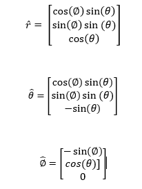 Basis vectors for the spherical coordinate system.