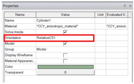 Properties Window. Orientation property highlighted. 