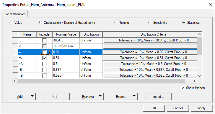 Properties dialog. Local Variables tab.
