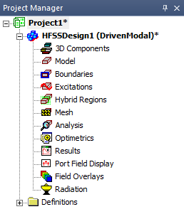 Project Manager window with Project1 listed. Project branches minimized.