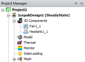 Project Manager window. Project Tree expanded showing 3D Components.
