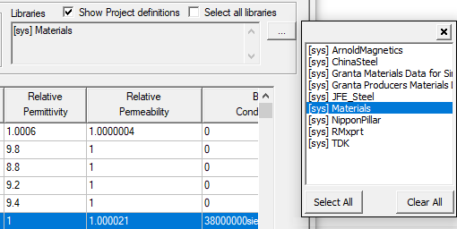 List of available libraries window. Selected Library highlighted