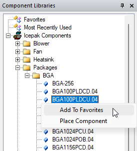 Component right-click menu. Add to Favorites option highlighted.