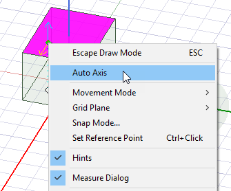 Shortcut menu, Auto Axis option hightlighted.