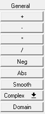 General commands buttons. Options are addition, subtraction, multiplication, division, Neg, Abs, Smooth, Complex, and Domain.