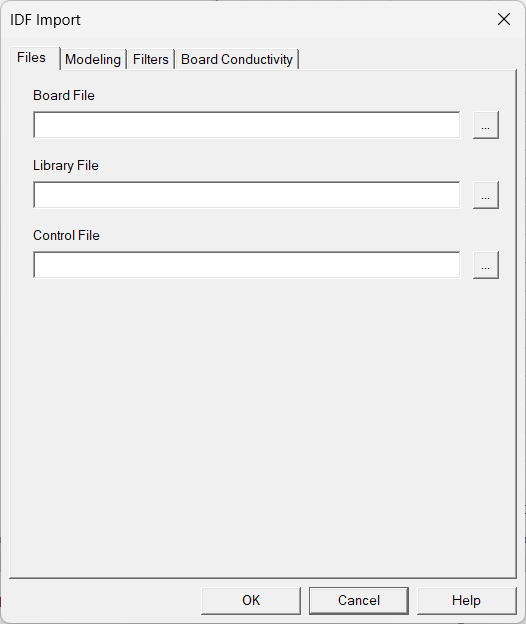 IDF Import dialog, Files tab