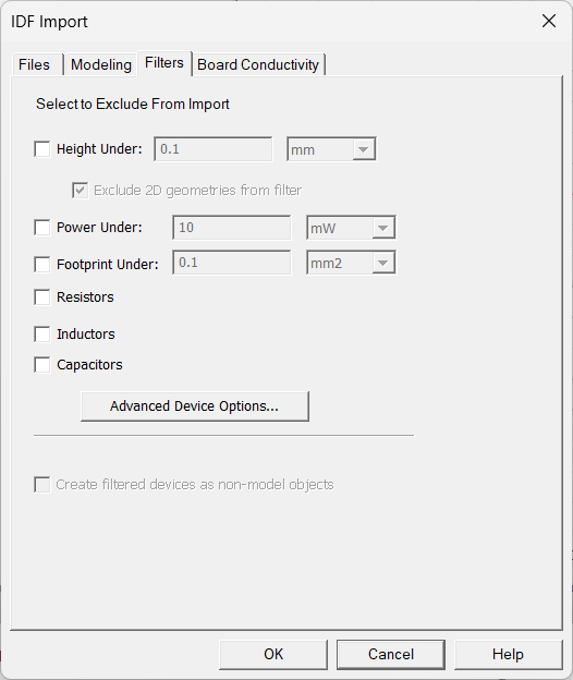 ID Import dialog, Filters tab