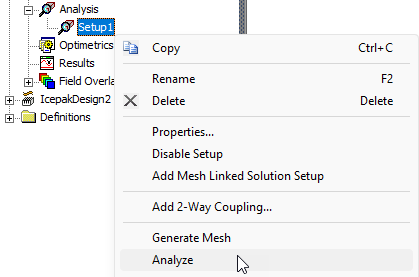 Right-click Setup menu, Analyze All option highlighted.