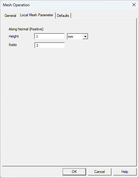 Icepak Mesh Operation dialog box Local Mesh Parameter tab for an object face.
