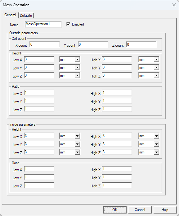 Icepak Mesh Operation dialog box Local Mesh Parameter tab for a mesh region.