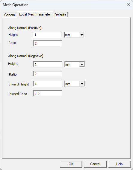 Icepak Mesh Operation dialog box Local Mesh Parameter tab for a 2D sheet object.