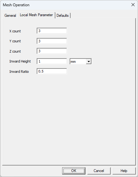Icepak Mesh Operation dialog box Local Mesh Parameter tab for a box object.