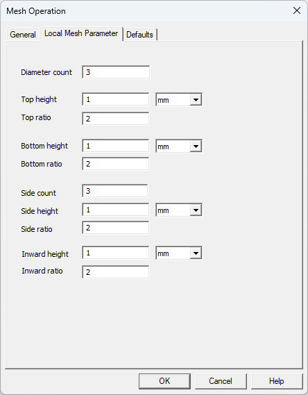 Icepak Mesh Operation dialog box Local Mesh Parameter tab for a cylinder object.