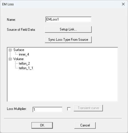 Icepak EM loss boundary condition dialog box.