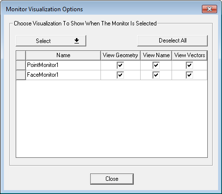 Icepak Monitor Visualization Options dialog box.