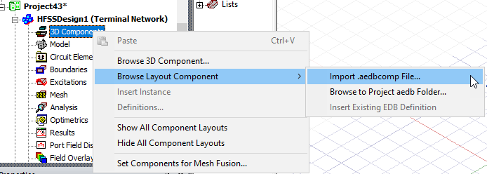 Browse Layout Component menu